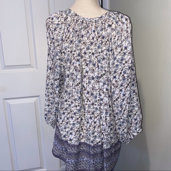 Marisa Christina Beautiful Blue Floral Shirt quarter sleeves V Neck EUC L29 w27 - Picture 7 of 7